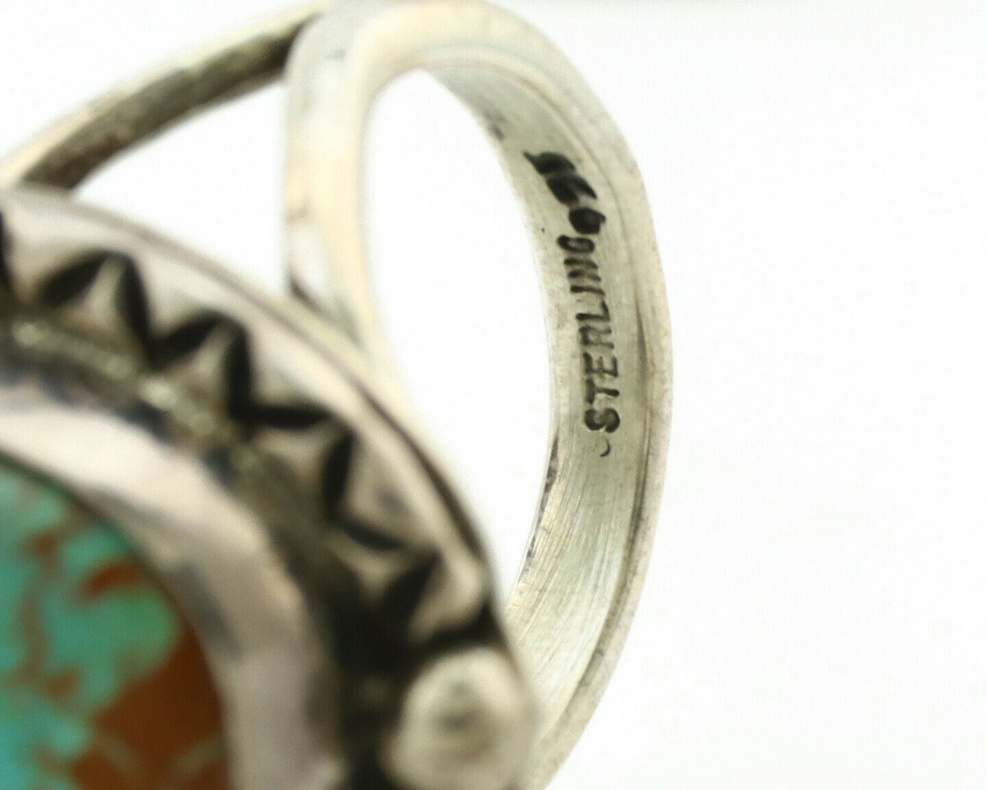 Navajo Ring .925 Silver Kingman Turquoise Artist Signed Gecko C.1980's