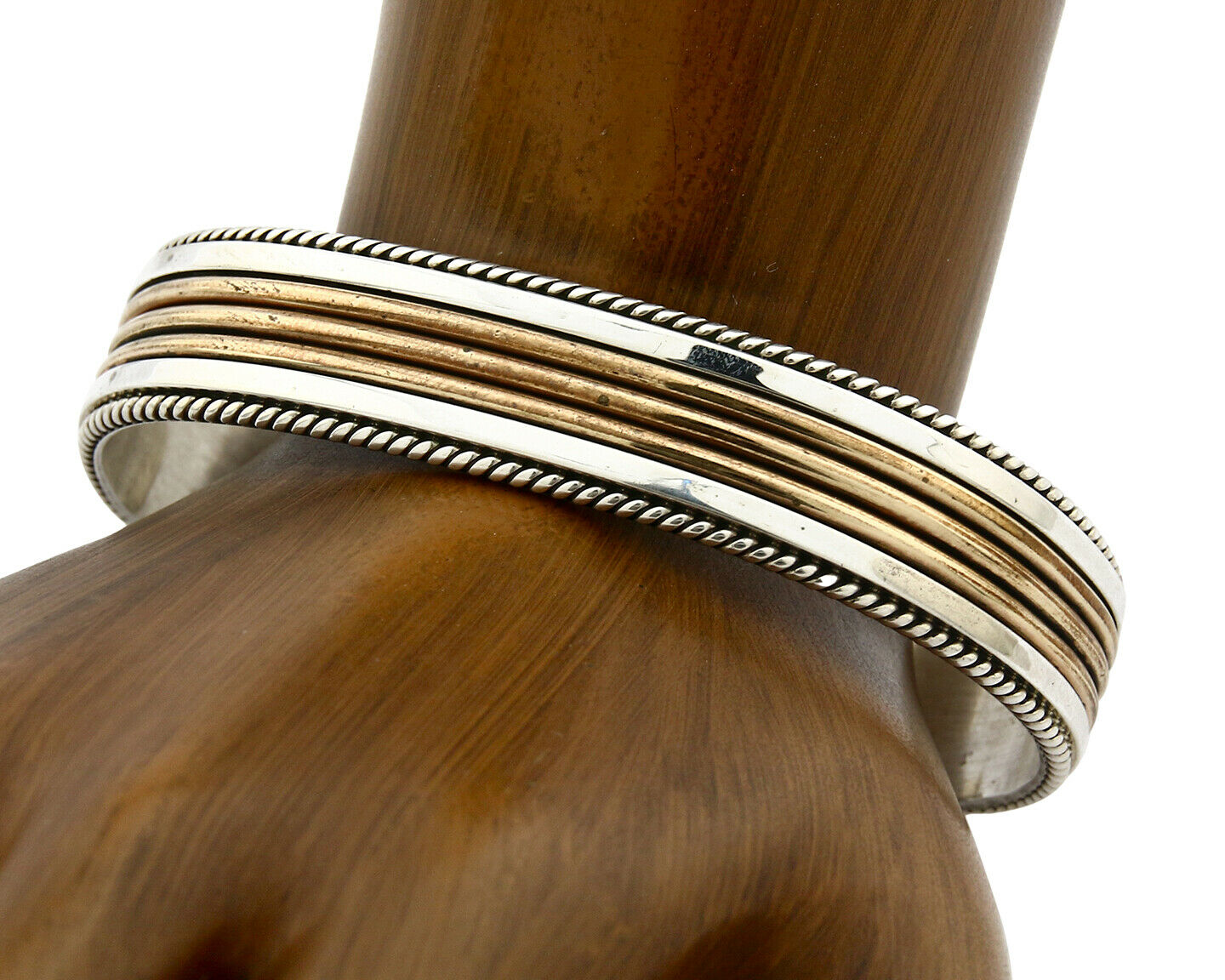 Navajo Bracelet SOLID .925 Silver & 12K Gold Filled Signed Artist TAHE C1980's