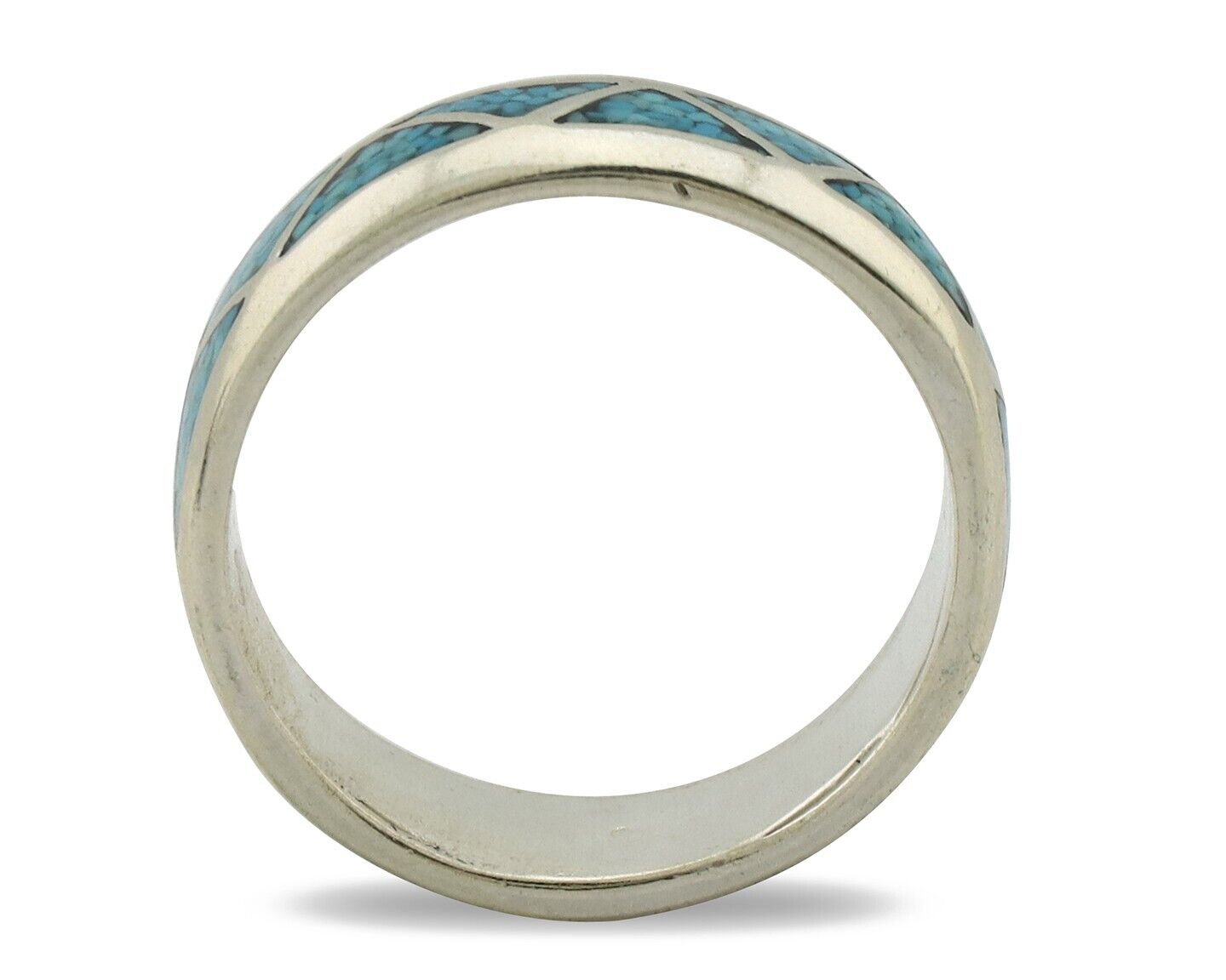 Navajo Chip Inlay Ring 925 Silver Sleeping Beauty Turquoise Artist Silver Cloud
