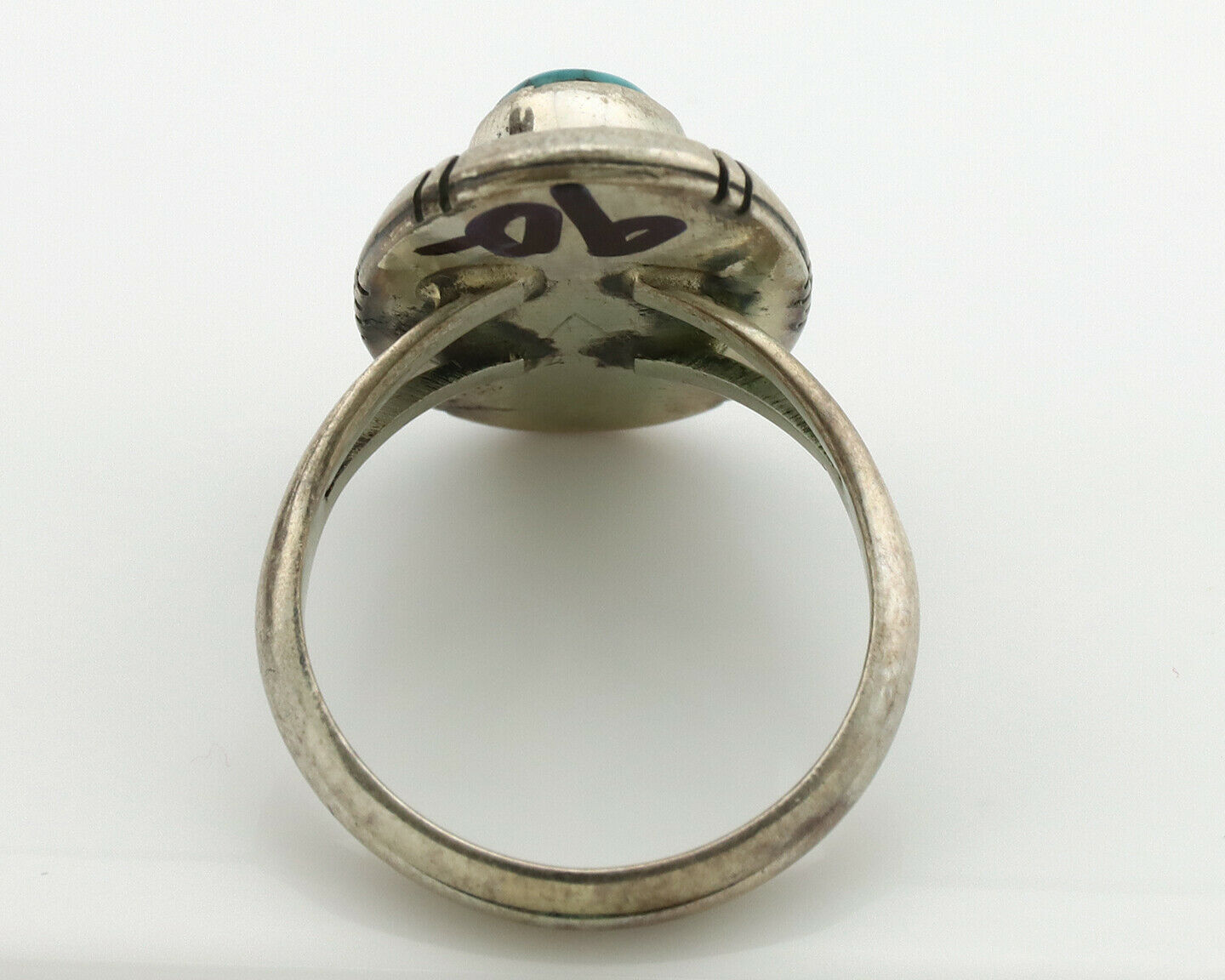 Navajo Ring .925 Silver Blue Turquoise Artist Signed B C.1980's
