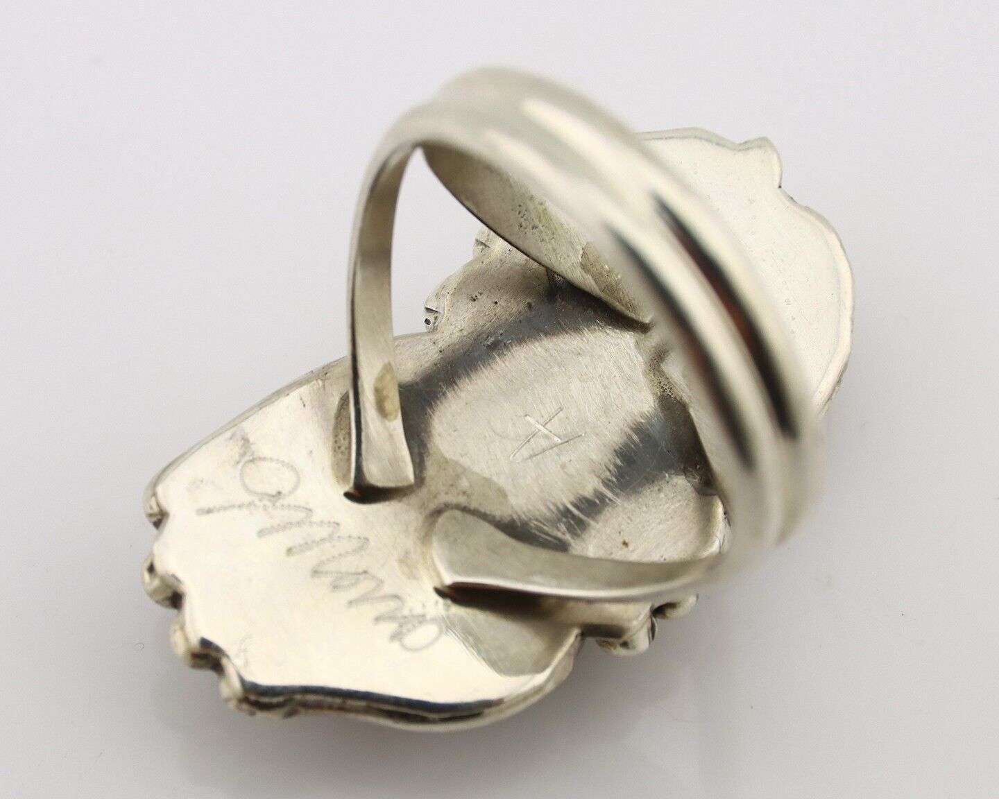 Navajo Handmade Ring 925 Silver Natural Coral Artist Signed Justin Morris C.80's