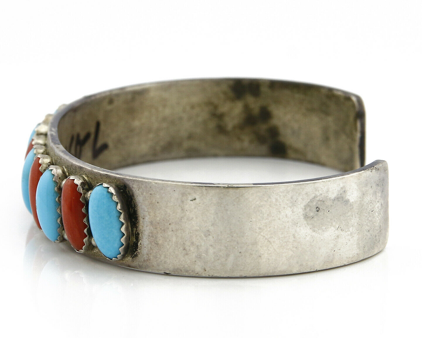 Navajo Bracelet .925 Silver Turquoise Coral Cuff Signed Daniel Mike