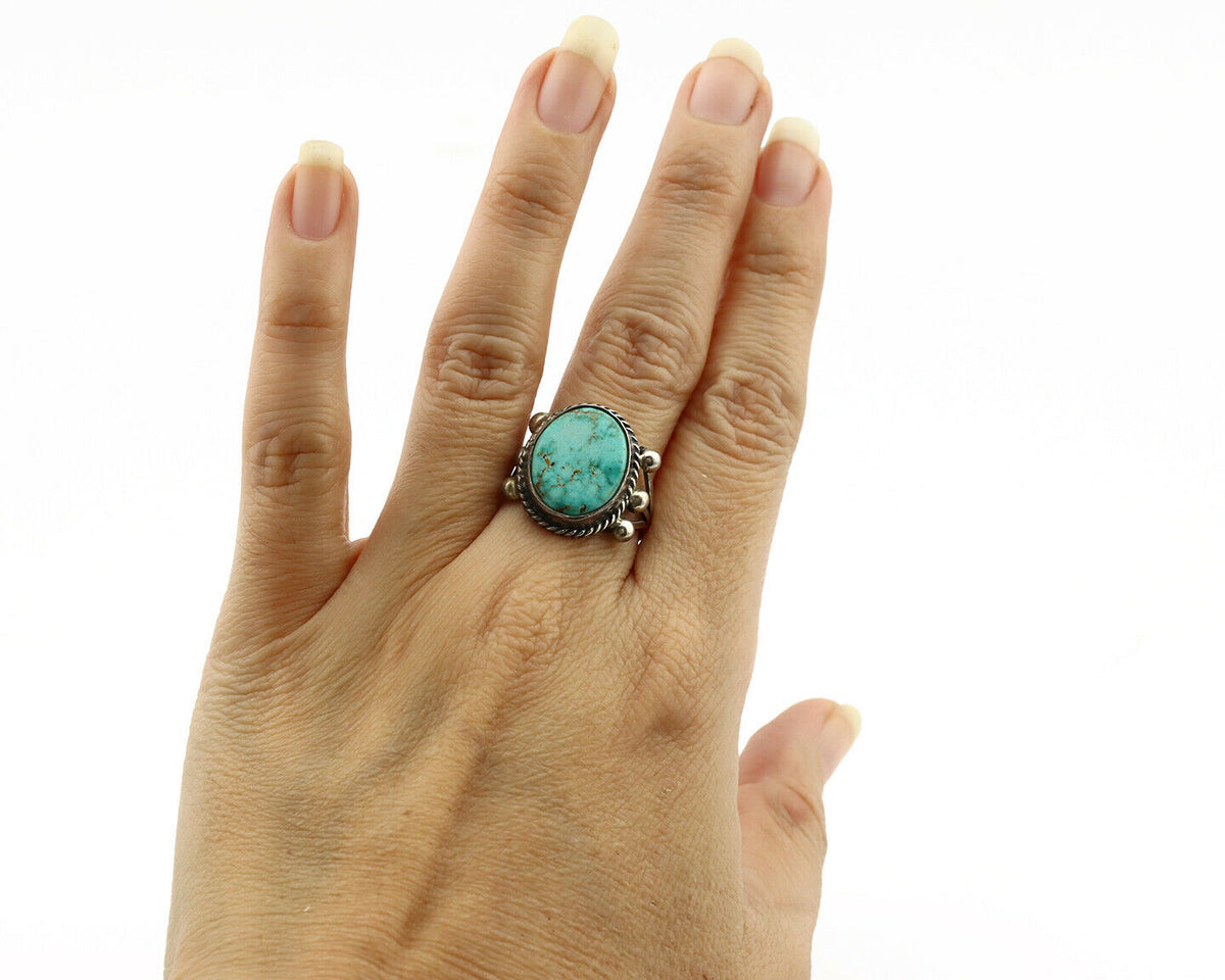 Navajo Ring .925 Silver Blue Turquoise Artist Signed MC C.1980's