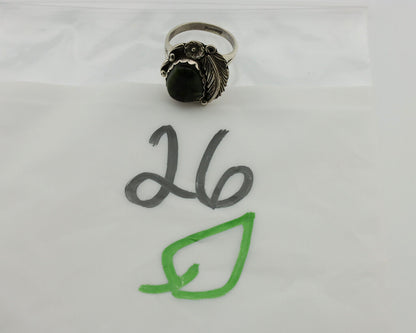 Navajo Ring .925 Silver Army Green Turquoise Native American Artist C.1980's