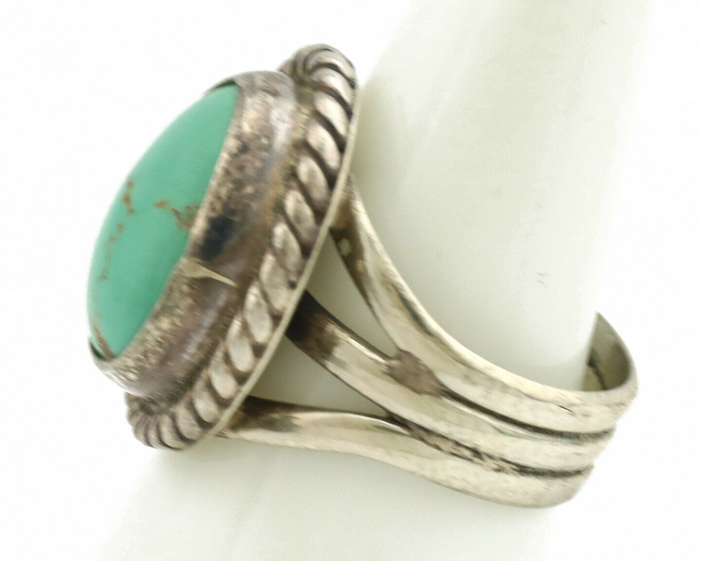Navajo Ring .925 Silver Kingman Turquoise Native American Artist C.1980's