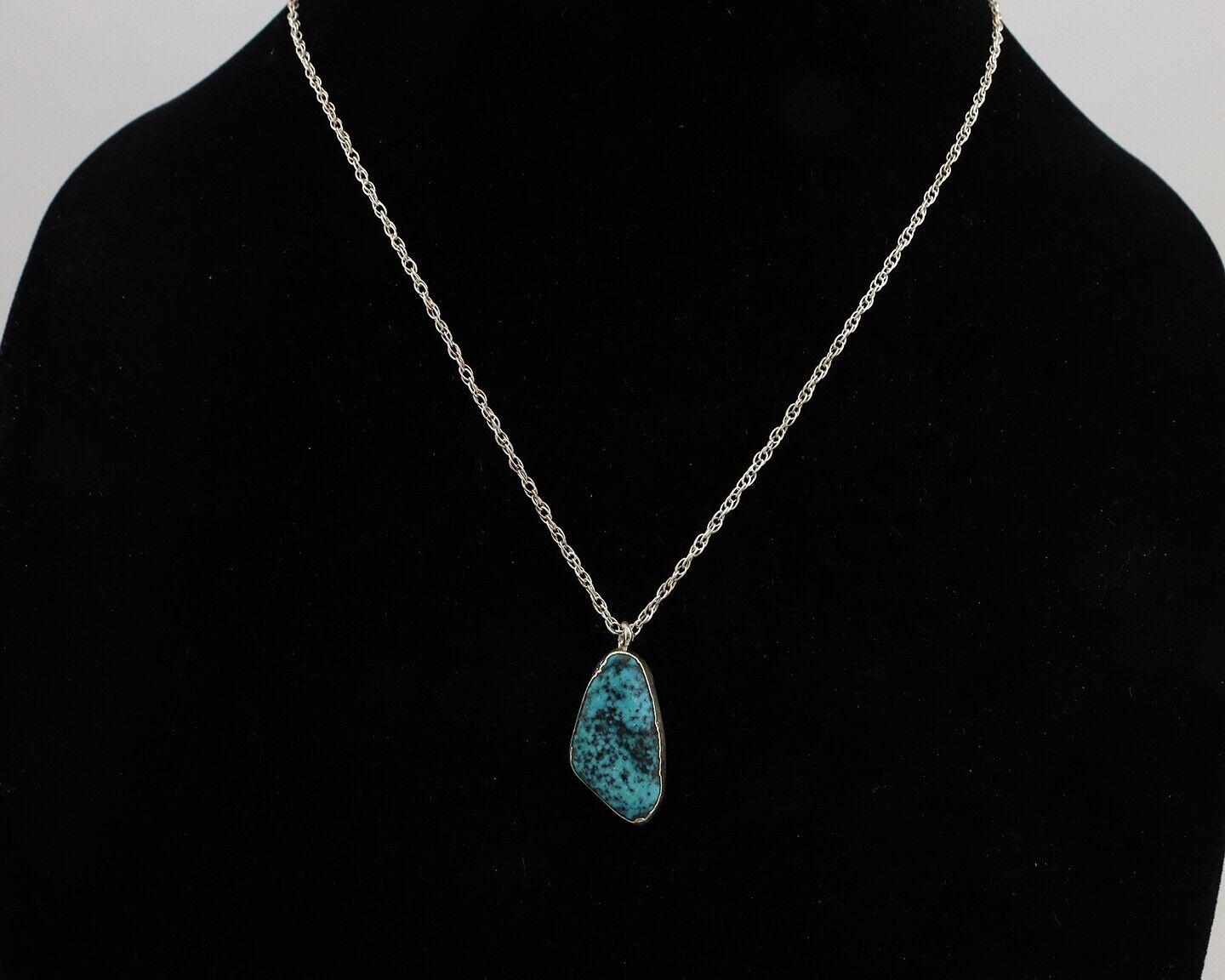 Navajo Handmade Necklace 925 Silver Blue Morenci Turquoise Native Artist C.80's