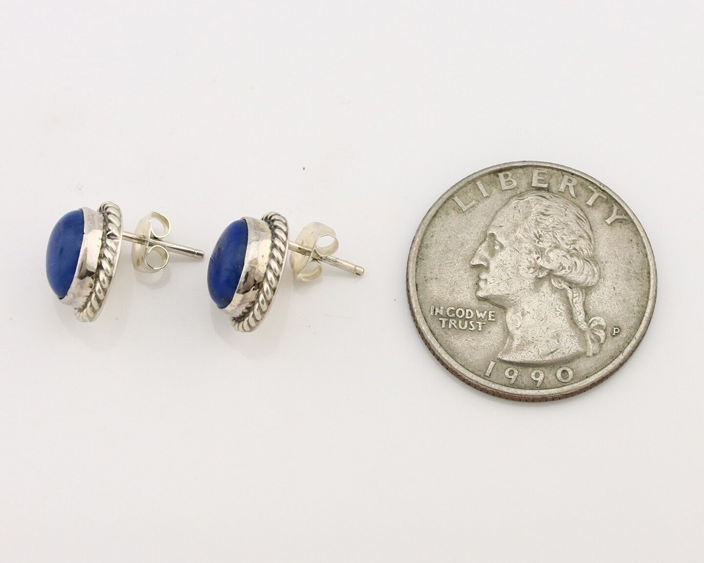 Navajo Earrings 925 Silver Natural Mined Lapis Native American Artist C80s