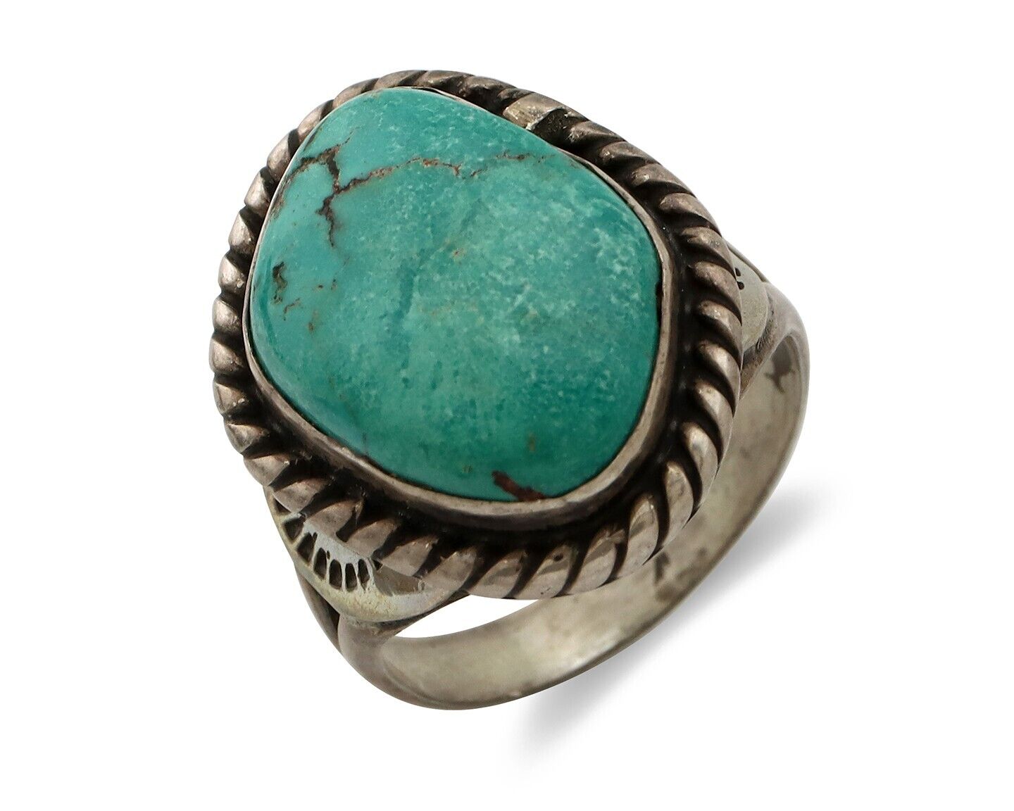Navajo Handmade Ring 925 Silver Blue Turquoise Signed Native Artist C.80's