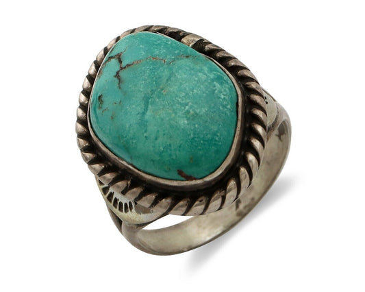 Navajo Handmade Ring 925 Silver Blue Turquoise Signed Native Artist C.80's