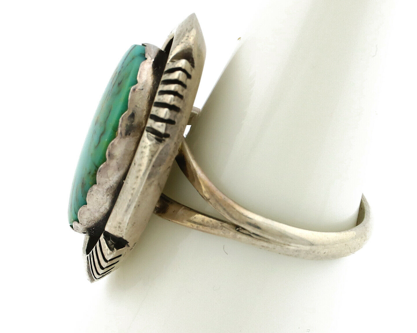 Navajo Ring .925 Silver Kingman Turquoise Artist Signed M Nez C80s