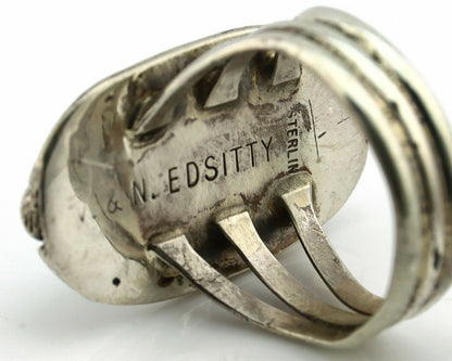 Navajo Ring .925 Silver Blue Turquoise Artist Signed V&N EDSITTY C.80's