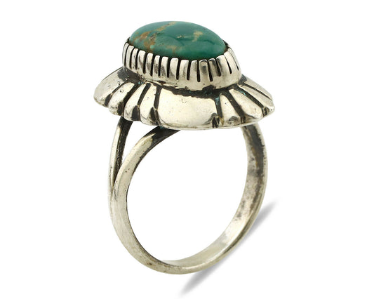 Navajo Ring .925 Silver Green Turquoise Artist Signed M Montoya C.80's