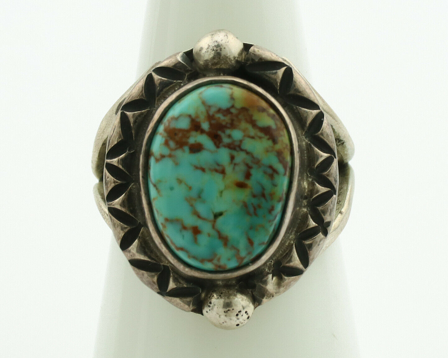 Navajo Ring .925 Silver Kingman Turquoise Artist Signed Gecko C.1980's