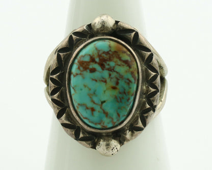 Navajo Ring .925 Silver Kingman Turquoise Artist Signed Gecko C.1980's