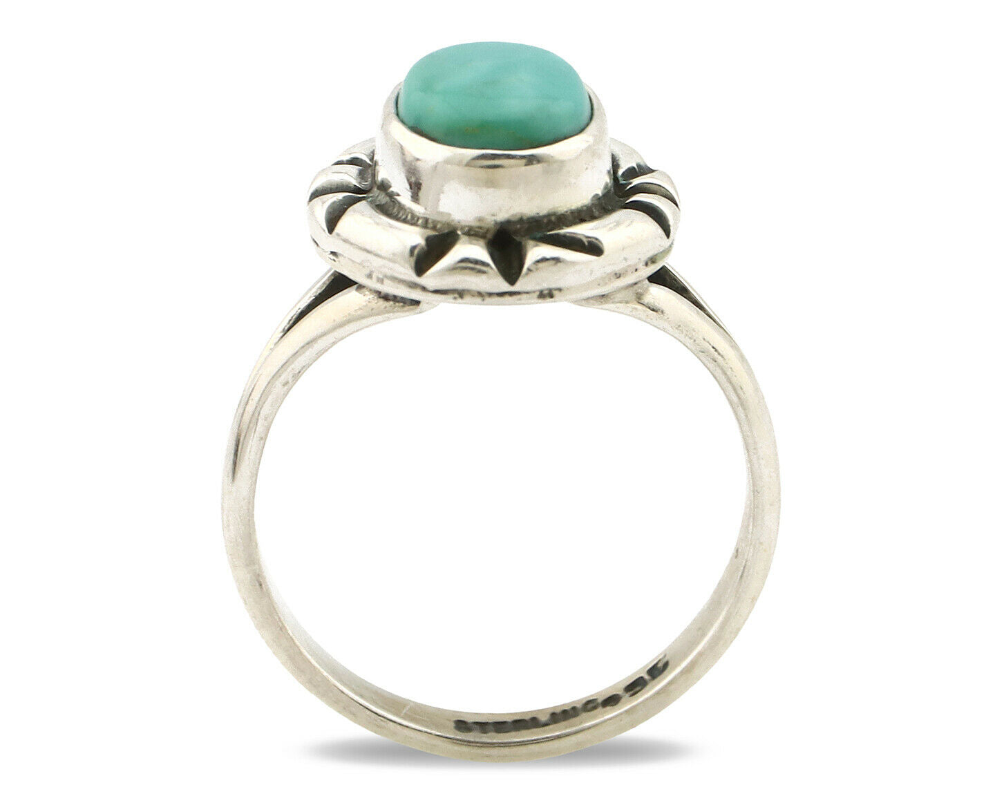 Navajo Ring .925 Silver Kingman Turquoise Artist Signed Gecko C.90's