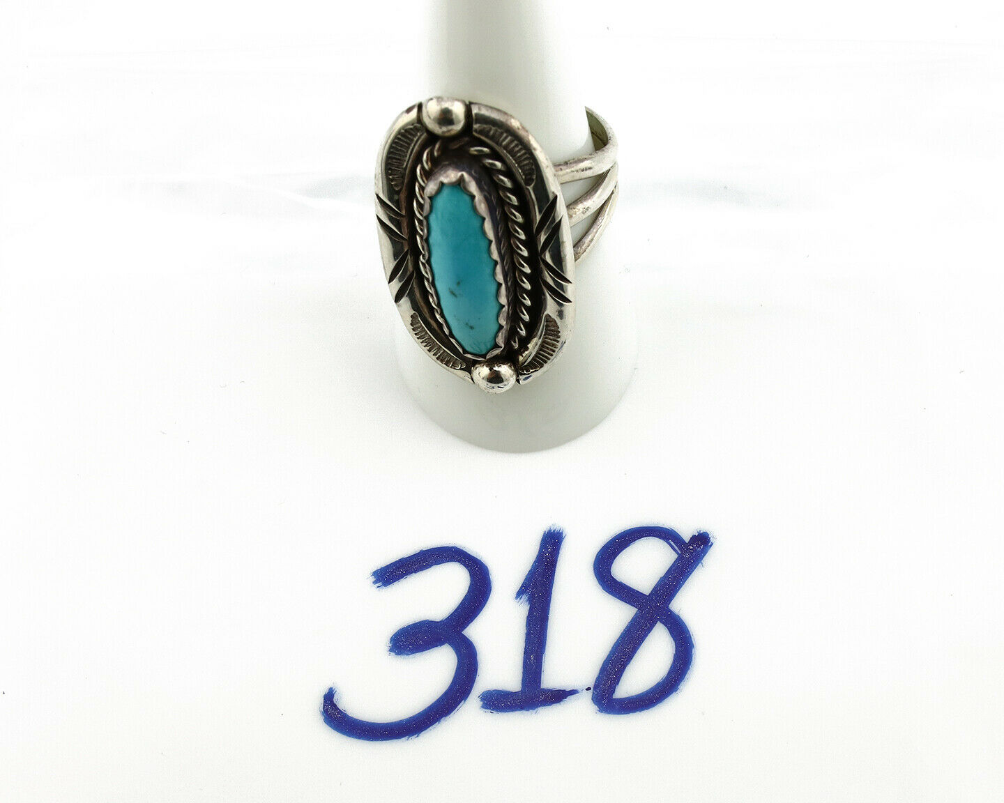 Navajo Ring .925 Silver Blue Turquoise Artist Signed V&N EDSITTY C.80's