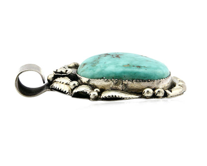 Navajo Pendant .925 Silver Kingman Turquoise Signed Artist Tom Willeto C.80's