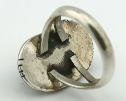 Navajo Ring .925 Silver Spiderweb Turquoise Native American Artist Handmade C80s