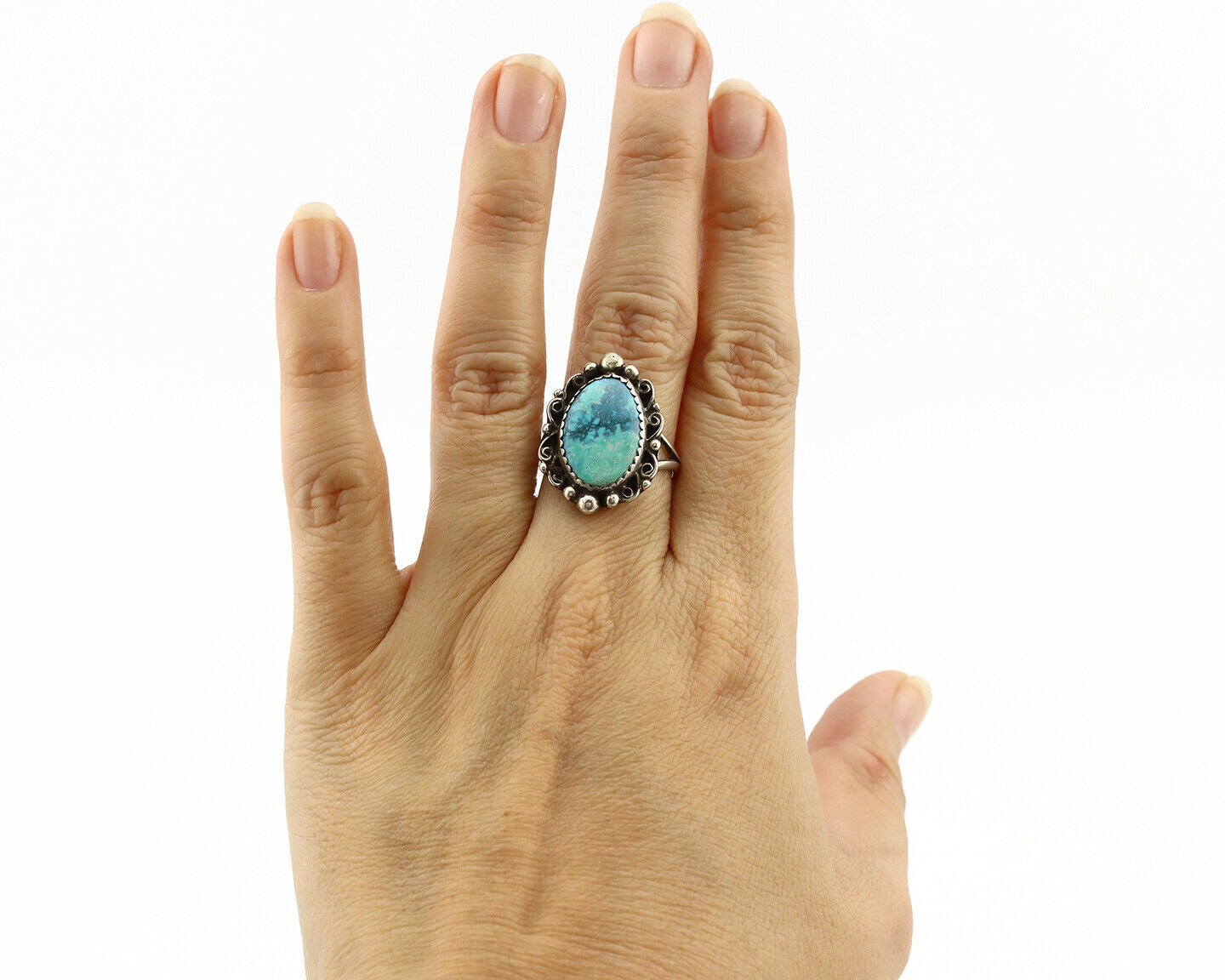 Navajo Ring .925 Silver Kingman Turquoise Artist Signed Billy Eagle C.90's