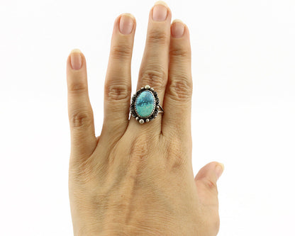 Navajo Ring .925 Silver Kingman Turquoise Artist Signed Billy Eagle C.90's