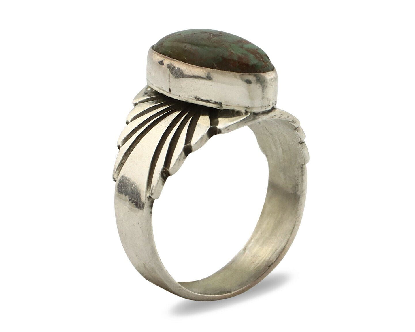 Navajo Ring .925 Silver Green Manassas Turquoise Artist Signed Apache C.80's