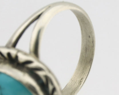Navajo Ring .925 Silver Natural Blue Turquoise Native Artist Signed C.80's