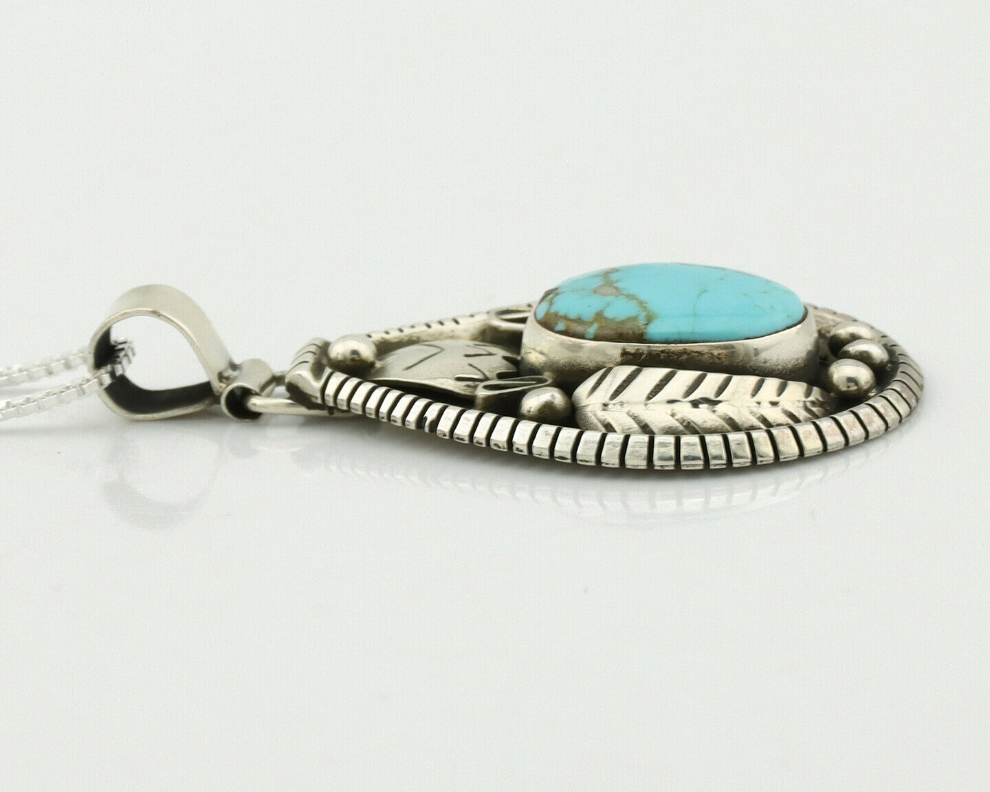 Navajo Necklace .925 Silver Kingman Turquoise Signed Tepee C.1980's