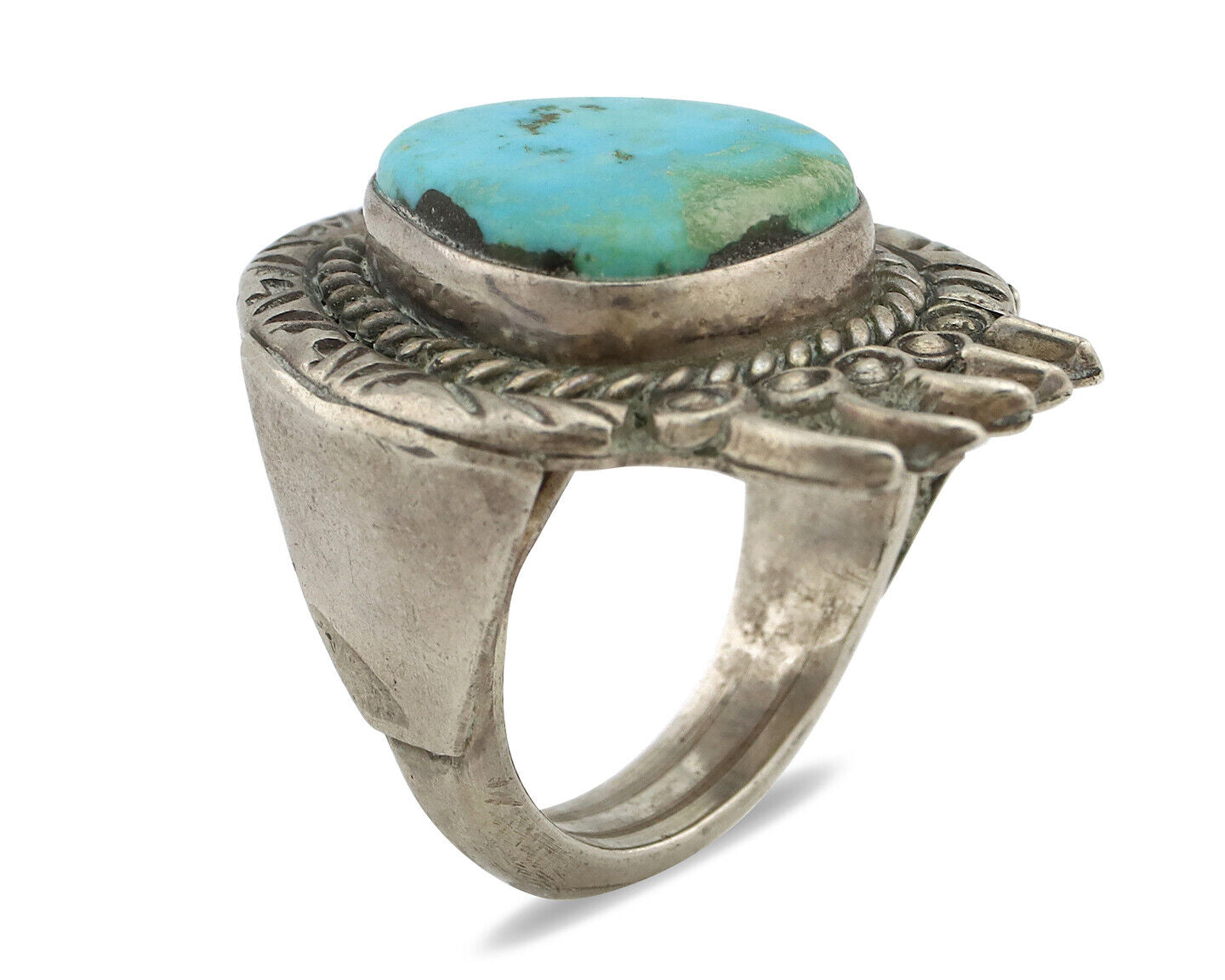 Navajo Ring 925 Silver Natural Mined Blue Turquoise Signed JD C.80's