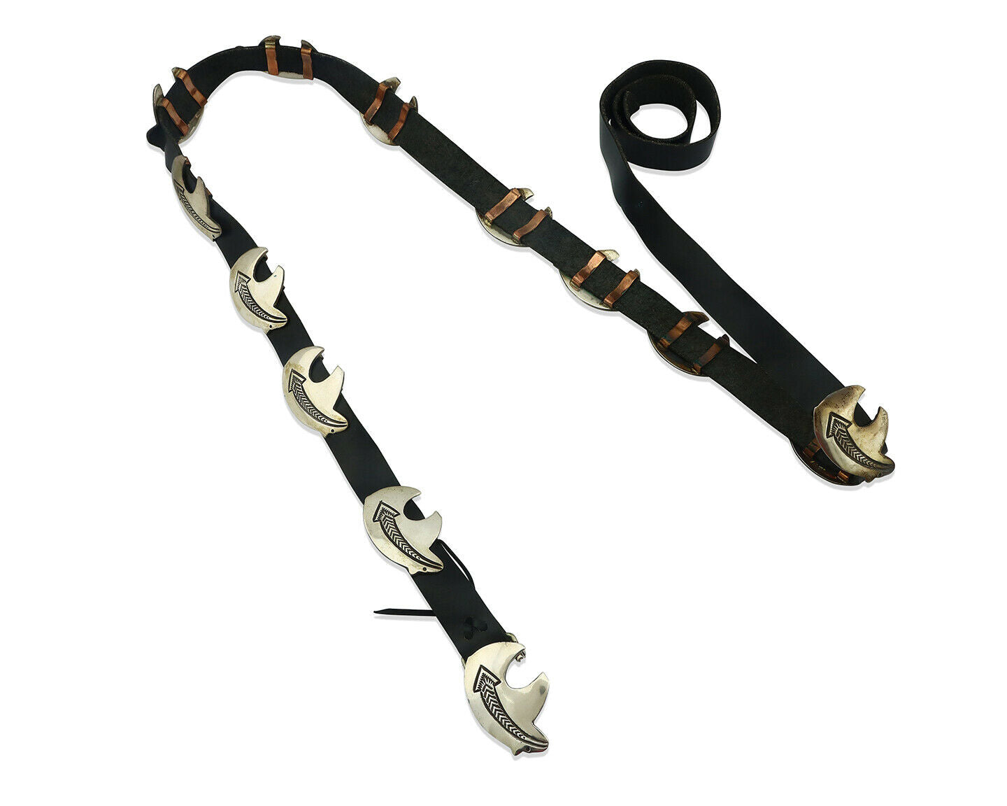 Navajo Concho Belt .925 Silver Arrow Bear Handmade Signed BK C.80's