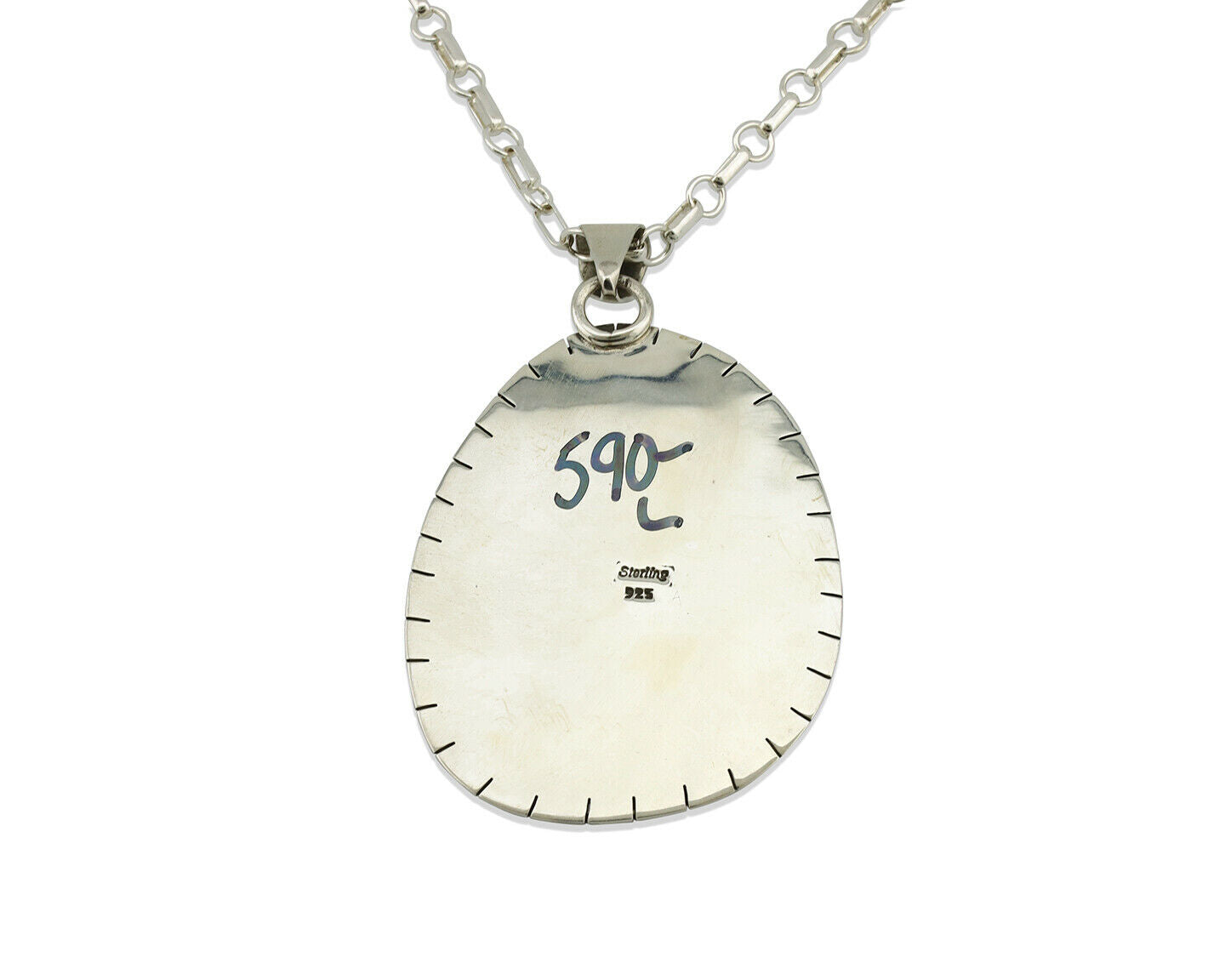 Navajo Pendant .925 Silver Spiderweb Turquoise Native American C.80's