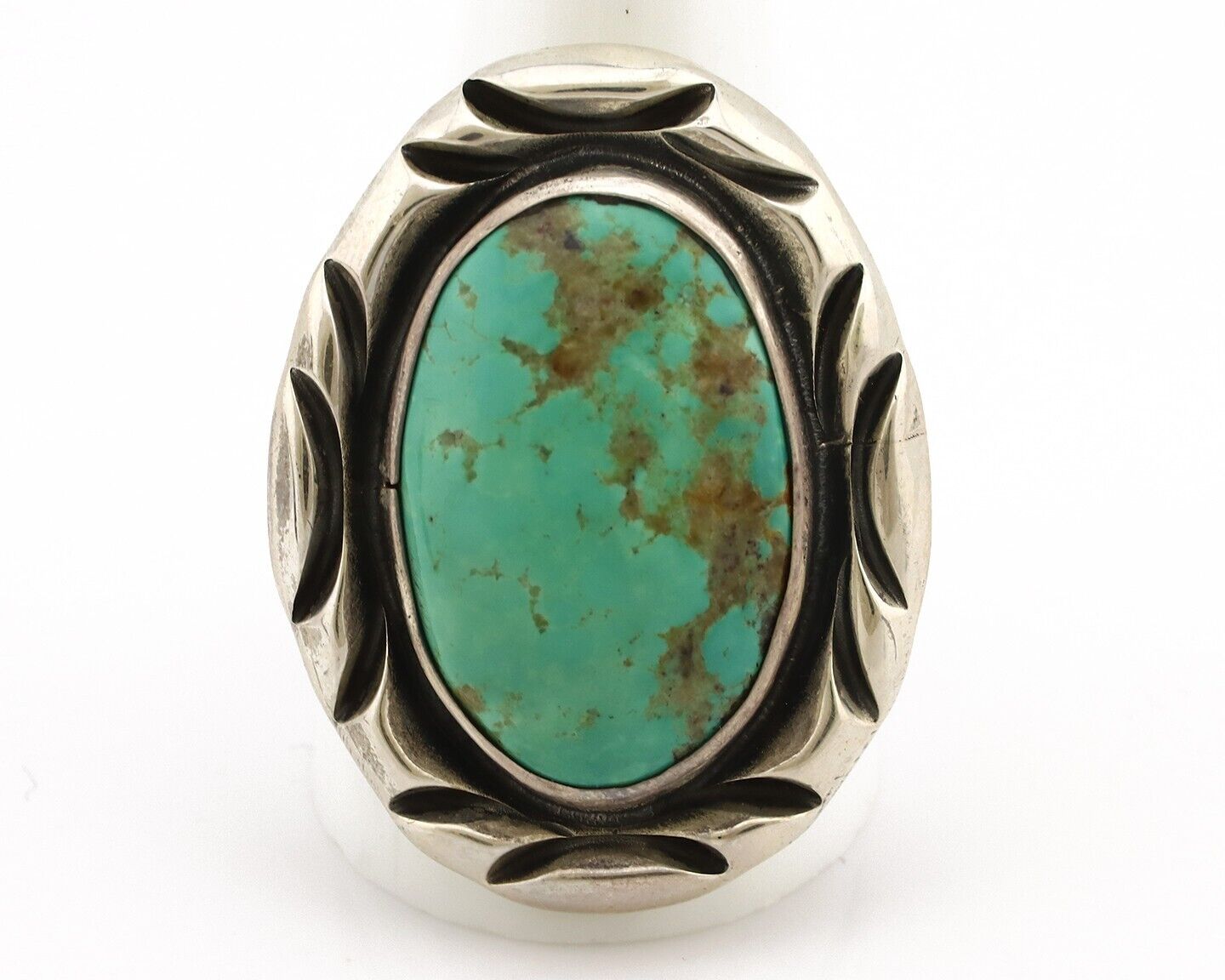 Men's Navajo Ring 925 Silver Kingman Turquoise Native Artist Signed C Montoya