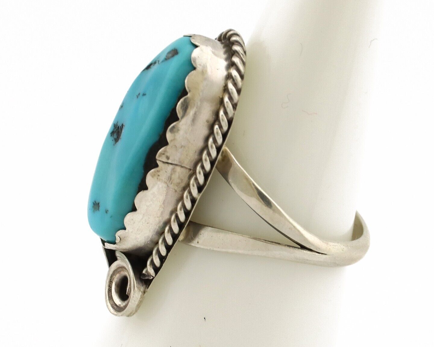 Navajo Ring 925 Silver Sleeping Beauty Turquoise Signed Justin Morris C.80's