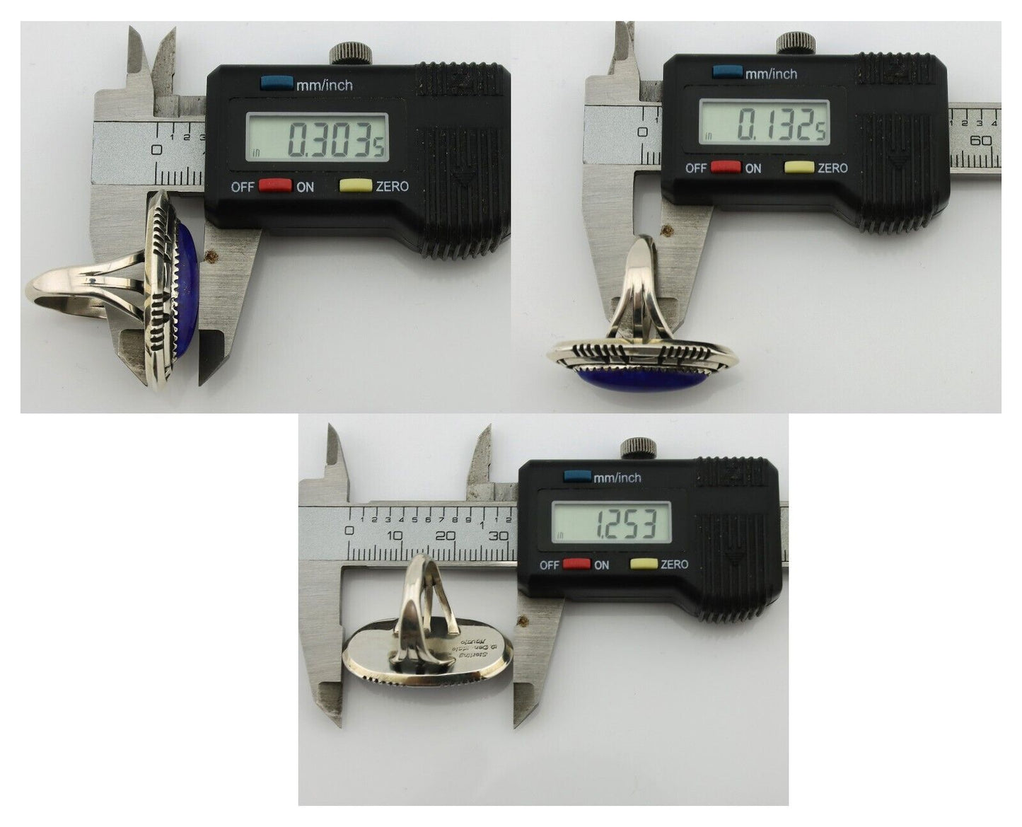 Navajo Ring 925 Silver Natural Lapis Lazuli Artist Signed William Denetdale C80s