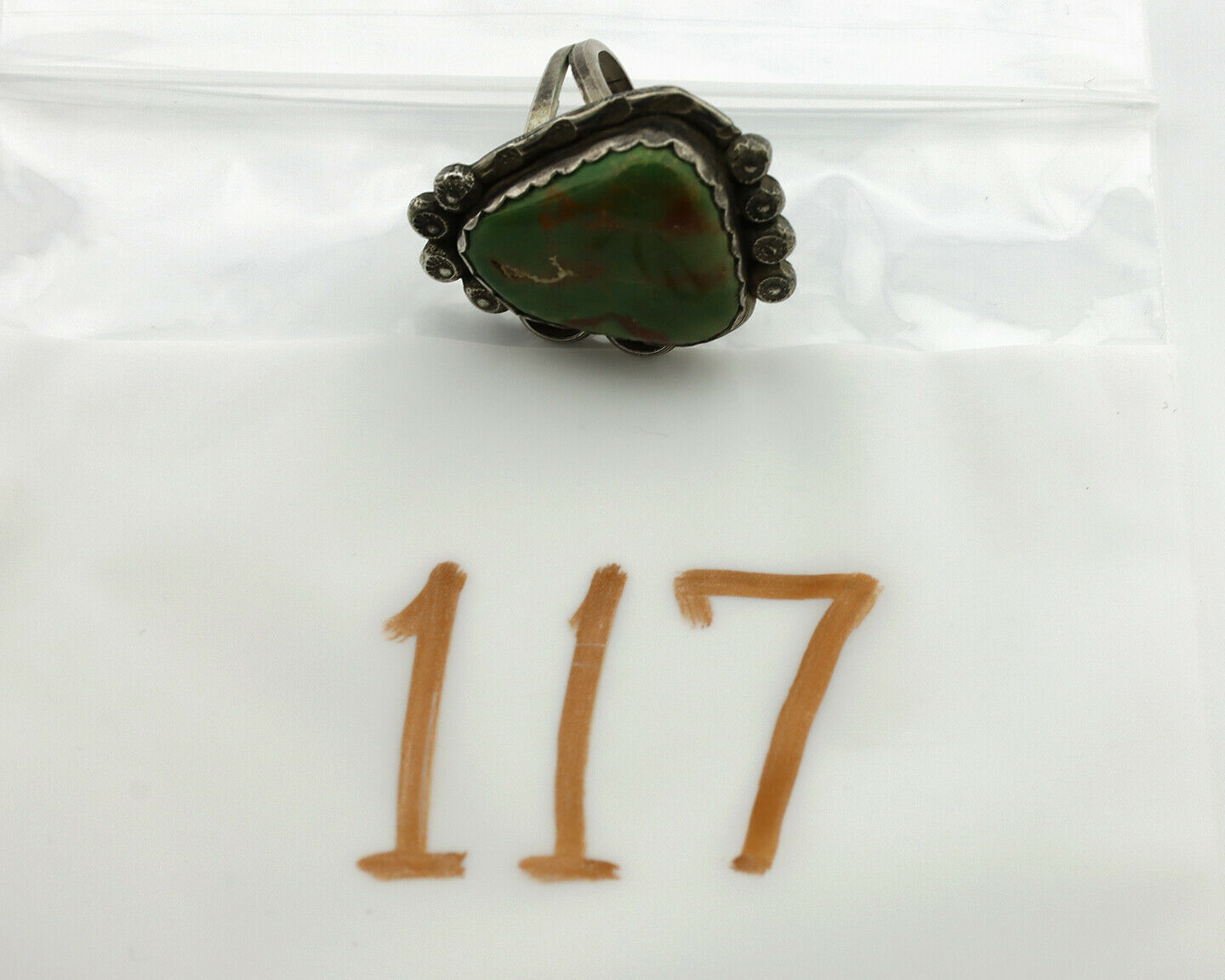 Navajo Ring .925 Silver Manassas Turquoise Artist Signed R C.1980's