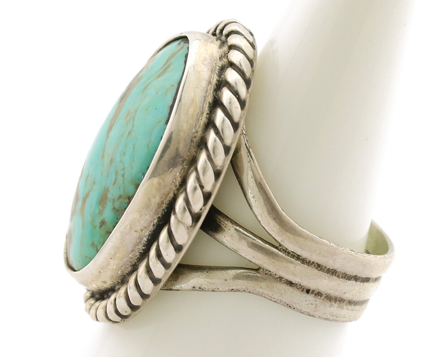 Navajo Ring .925 Silver Kingman Turquoise Native American Artist C.1980s