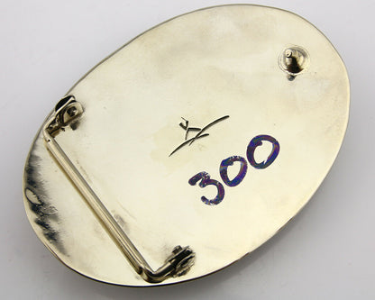 Navajo Handmade Belt Buckle .999 Nickle Silver Malachite Signed Tipi C.80's