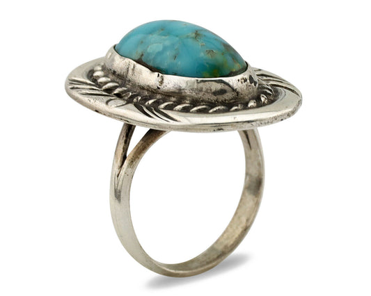 Navajo Ring .925 Silver Blue Gem Turquoise Native American Artist C.80's