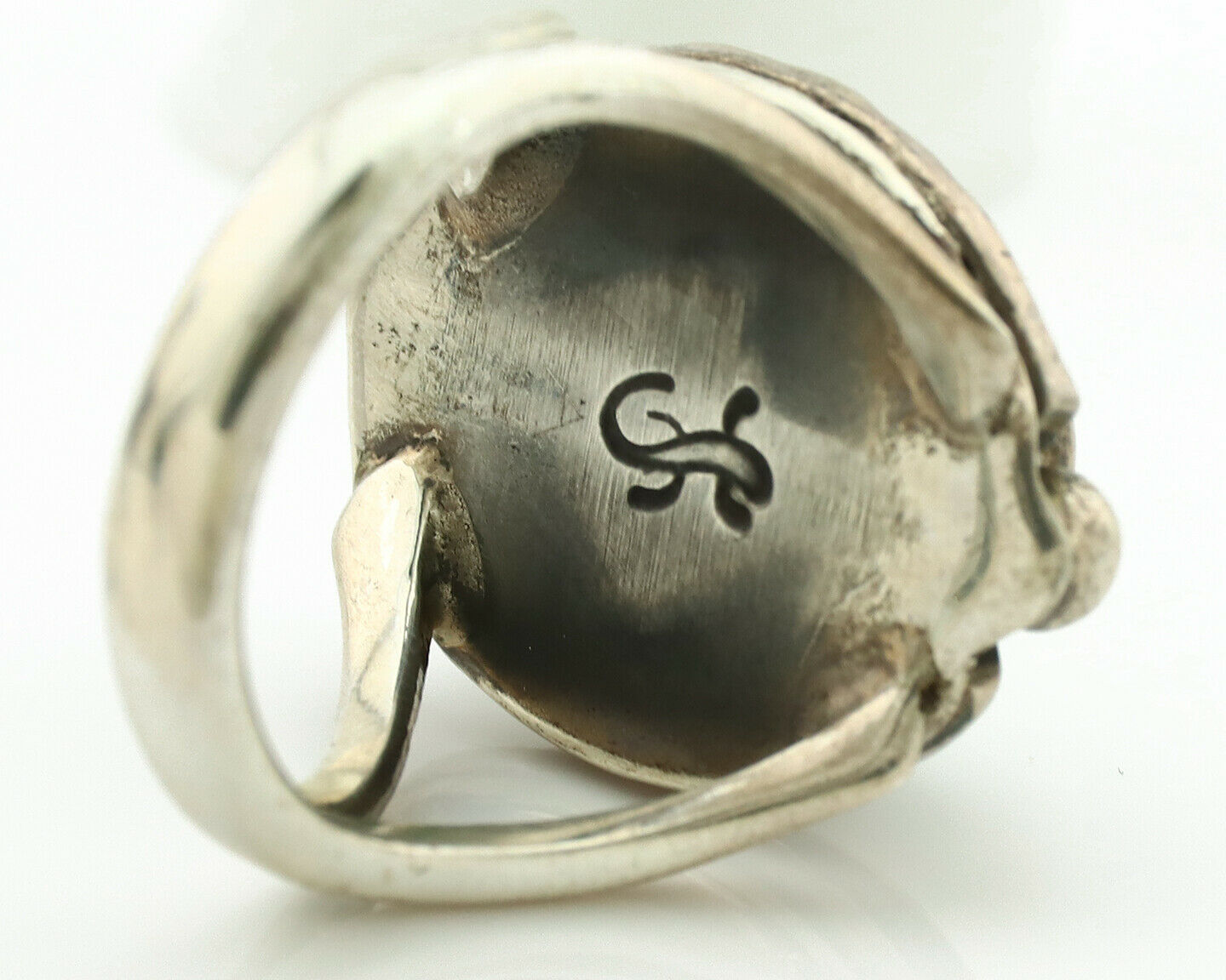 Navajo Ring .925 Silver Kingman Turquoise Artist Signed Gecko C.1980's