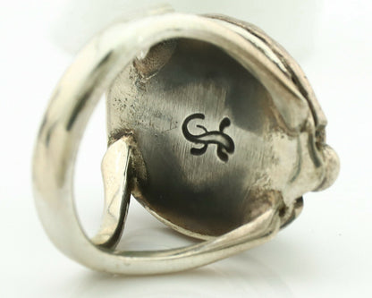 Navajo Ring .925 Silver Kingman Turquoise Artist Signed Gecko C.1980's
