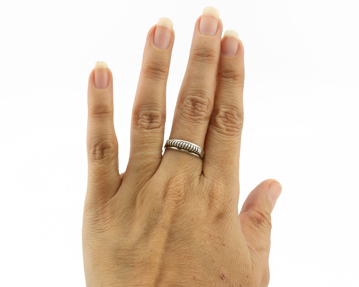 Navajo Ring .925 Silver Size 6.75 Handmade Native American Artist C.1980s