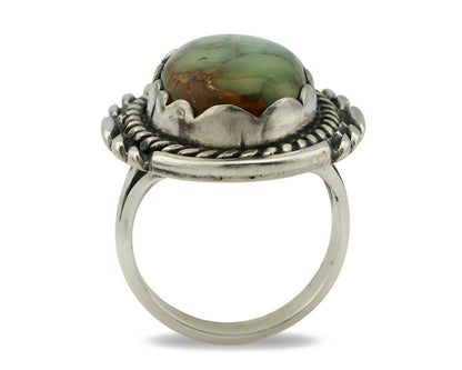 Navajo Ring .925 Silver Natural Uncolored Green Turquoise Signed Apache C.80's