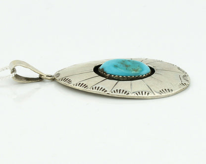 Navajo Necklace .925 Silver Kingman Turquoise Signed V C.1980's