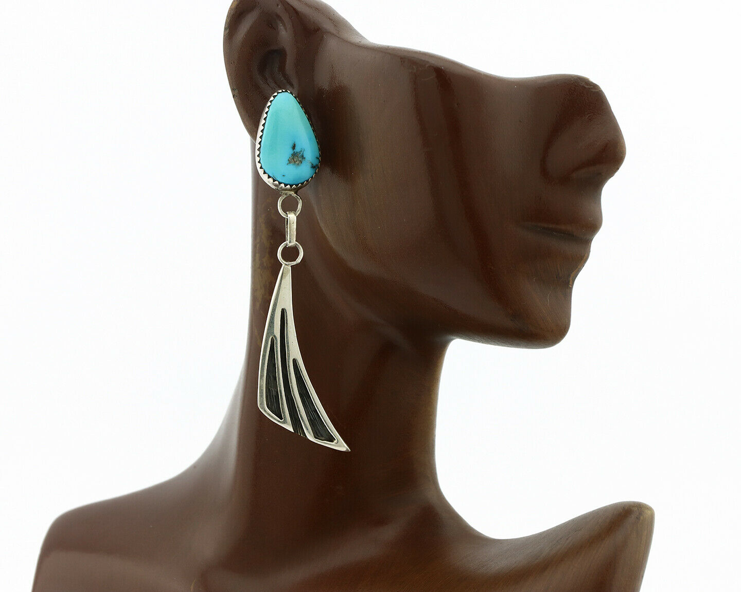 Navajo Earrings .925 Silver Natural Turquoise Native American Artist C.80's