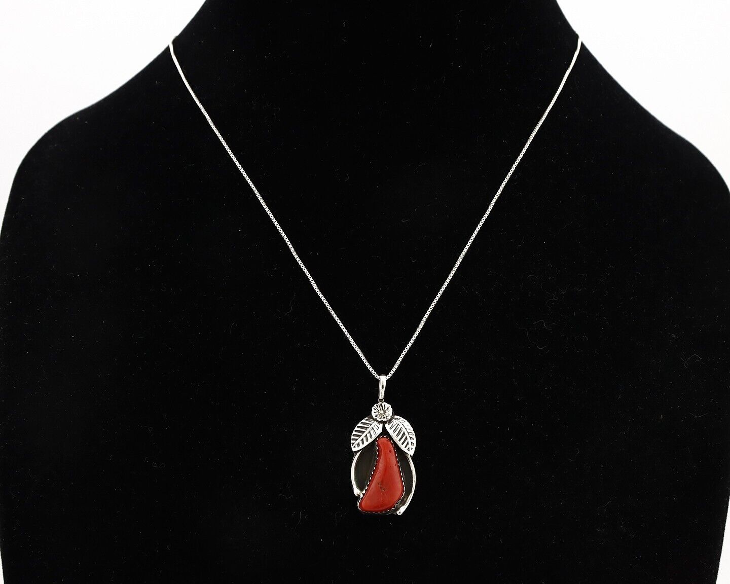 Navajo Necklace 925 Silver Red Medterranean Signed Josephine Rojas C.80's