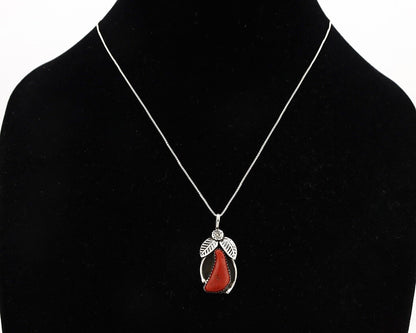 Navajo Necklace 925 Silver Red Medterranean Signed Josephine Rojas C.80's
