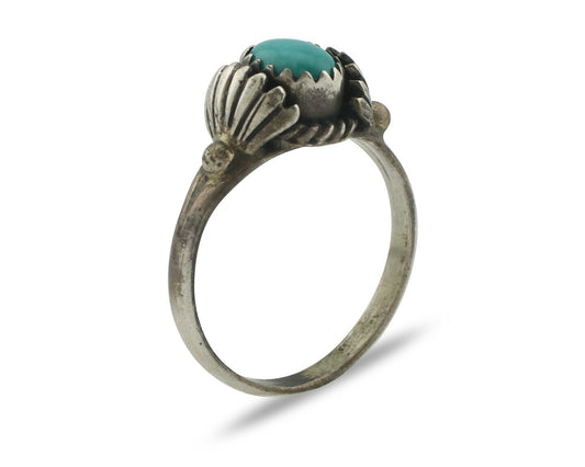 Navajo Handmade Ring .925 Silver Blue Gem Turquoise Native Artist C.80's