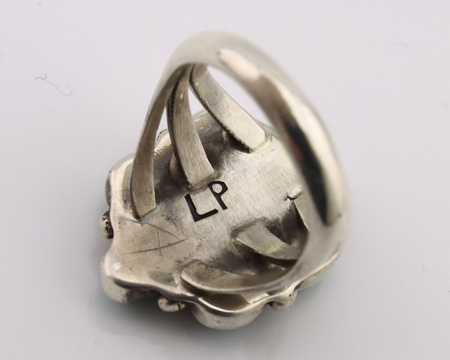 Navajo Ring .925 Silver Natural Blue Turquoise Artist Signed LP C.80's