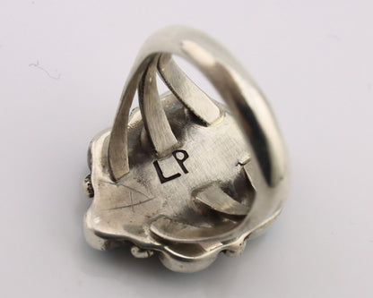 Navajo Ring .925 Silver Natural Blue Turquoise Artist Signed LP C.80's