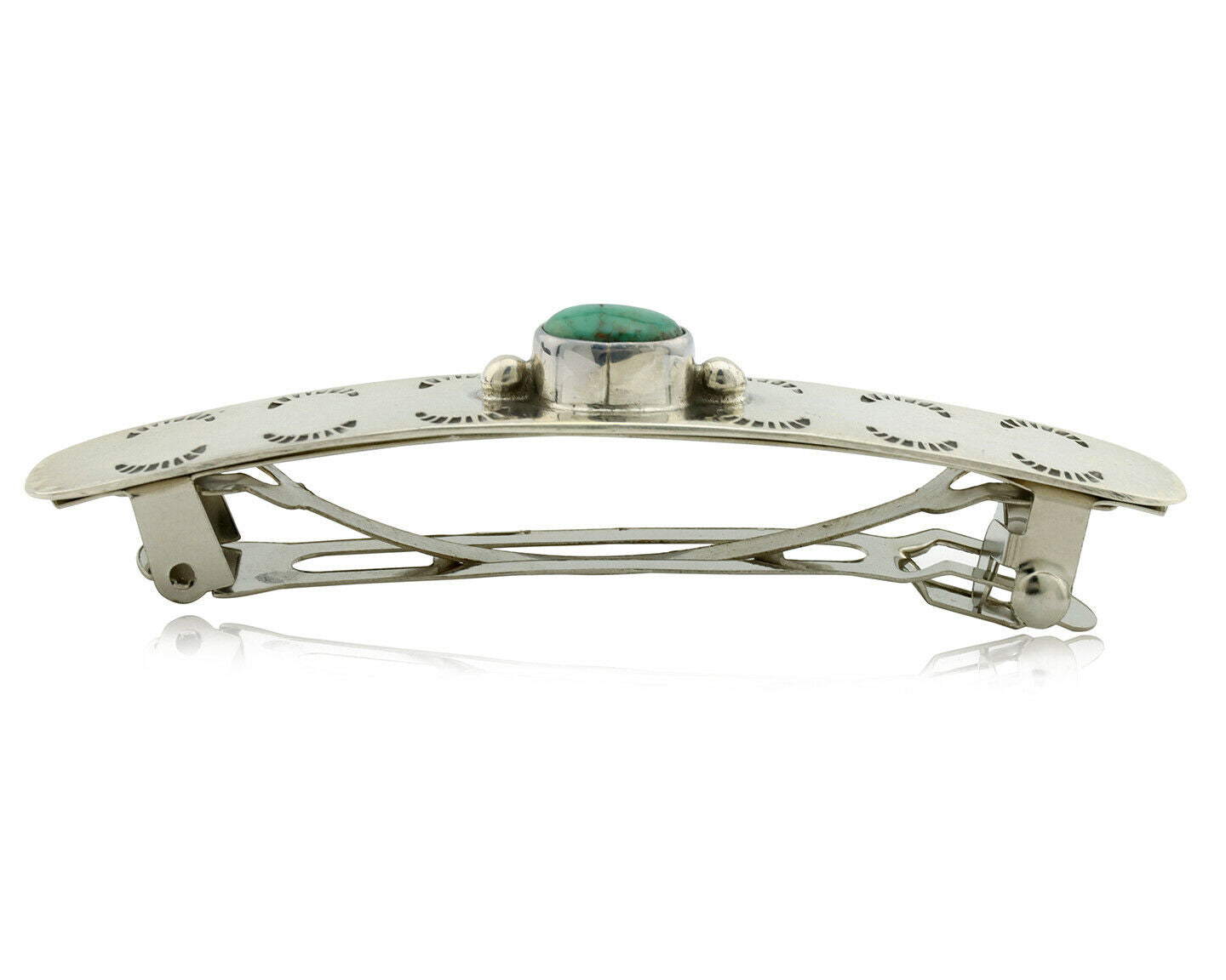 Navajo Hair Clip .925 Silver Turquoise Mountain Native American Barrette C.80's