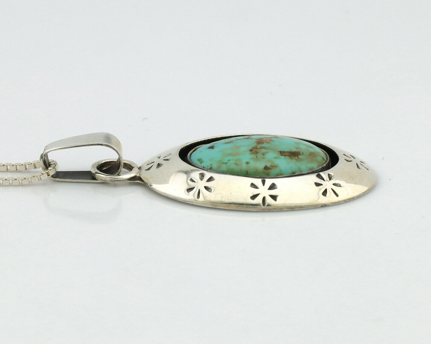 Navajo Pendant .925 Silver Kingman Turquoise Native American C.80's
